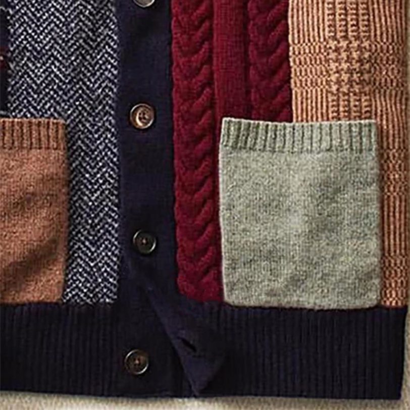 Men Autumn Winter Long Sleeve Buttons Cardigan Ethnic Patchwork Coat Sweater - Image 3