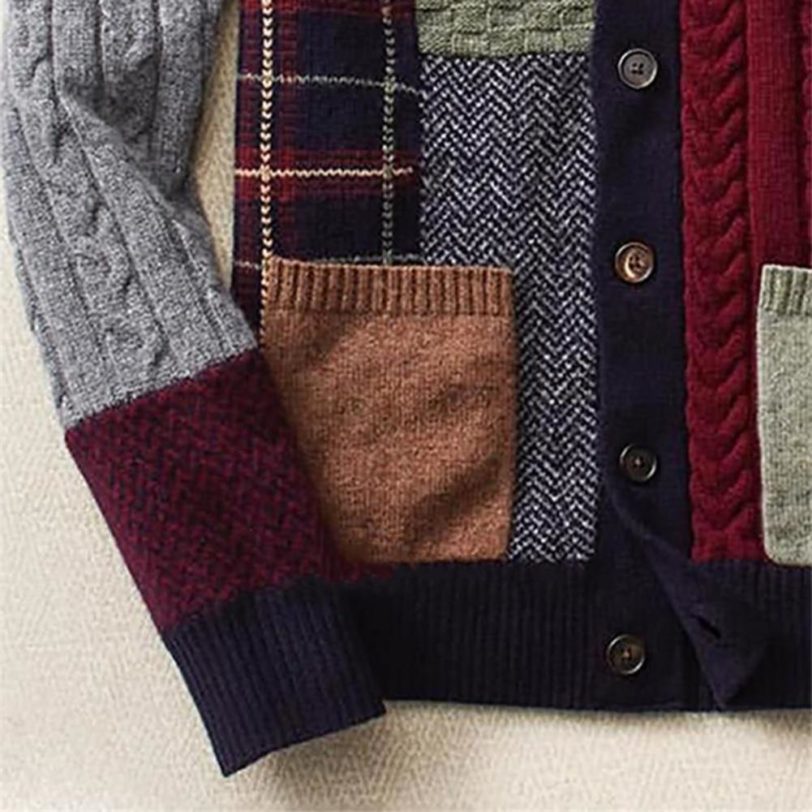 Men Autumn Winter Long Sleeve Buttons Cardigan Ethnic Patchwork Coat Sweater - Image 4