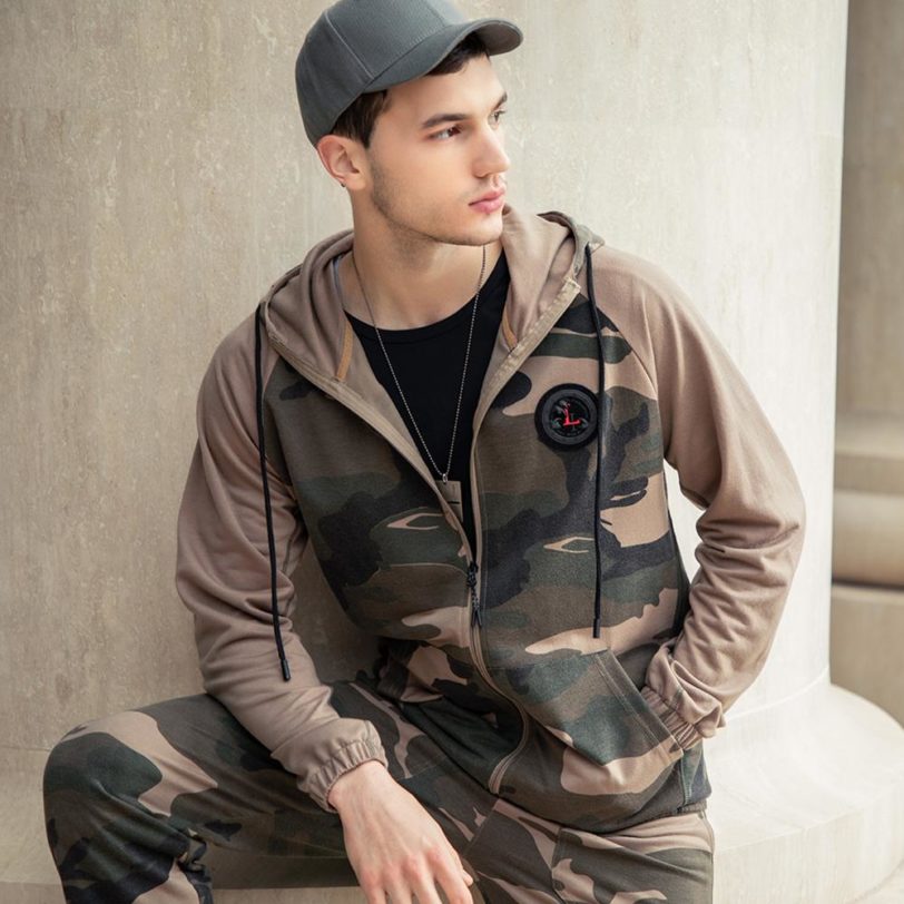 Men Sets Track Suit 2021 Camouflage Zipper Jacket Camo Print Tracksuit Matching Sportswear Hoodie Coat Pants Sweatsuit Military - Image 2