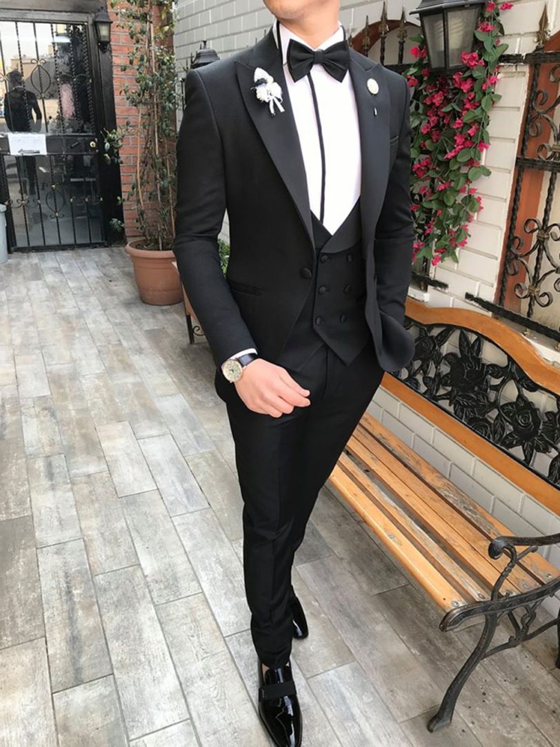 Men Suits 3 Pieces Slim Fit Business Suits Groom Champagne Noble Grey White Tuxedos for Formal Wedding suit (Blazer Pants Vest) - Image 4