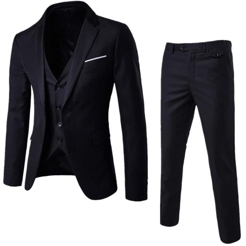 Men's 3 Pieces Black Elegant Suits With Pants Brand Slim Fit Single Button Party Formal Business Dress Suit Male Terno - Image 4