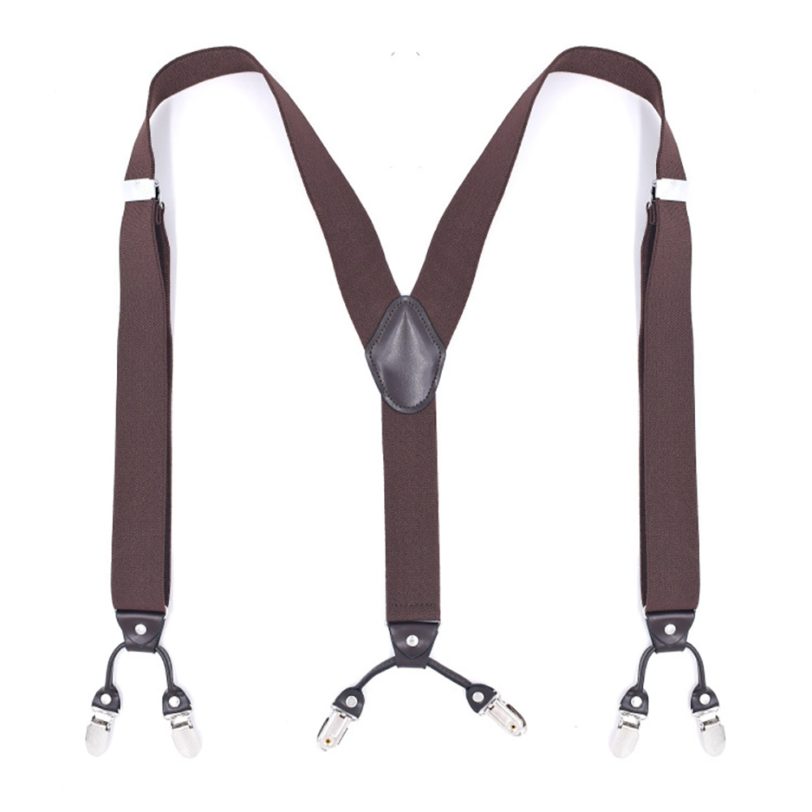 Men's Fashion Suspenders Y Back Heavy Duty Adjustable Elastic Leather Trouser Pants Braces Strap Belt Wedding Formal Event Brown - Image 2