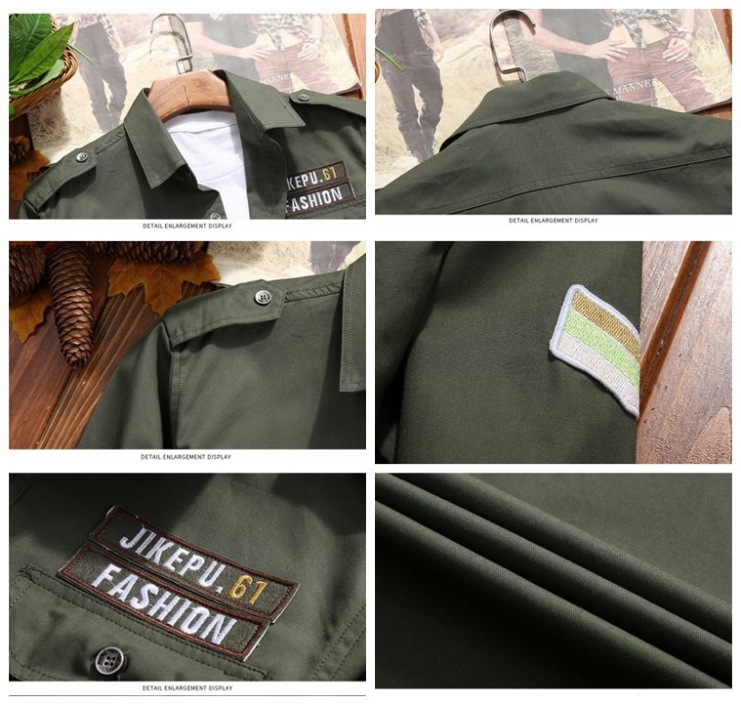 Men's Shirts Military Casual Shirt Cotton Khaki Retro Slim Fit with Pocket Long Sleeve Vintage Jacket Streetwear Drop Shipping - Image 5