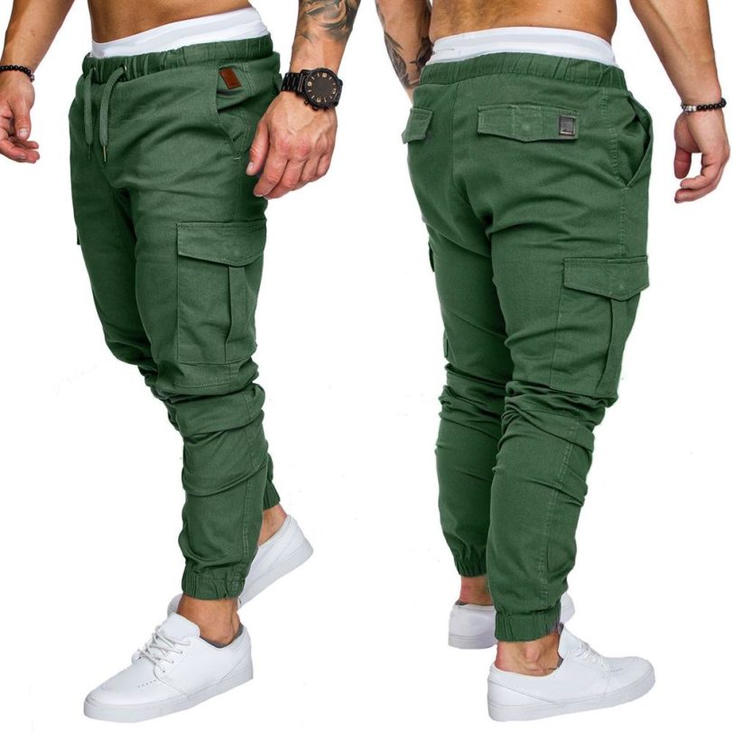 Men's Sweatpants Light Weight Pants Plus Size Men Casual Solid Color Waist Drawstring Multi Pockets Long Cargo Pants Weight Pan - Image 3