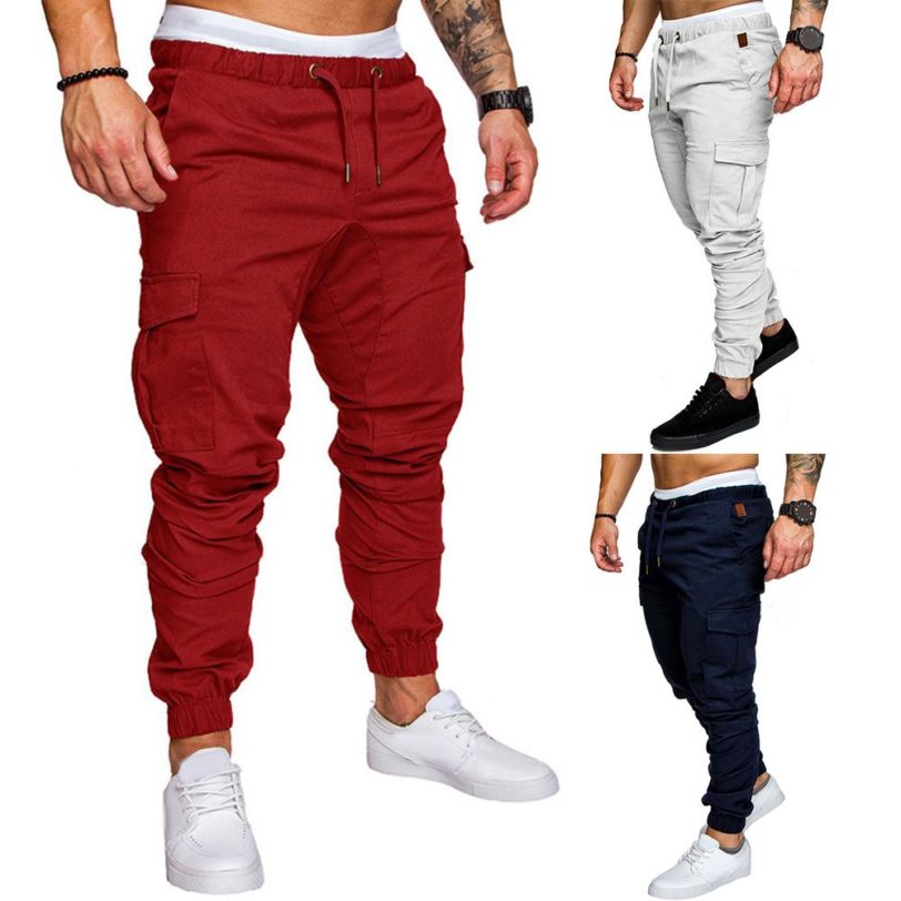 Men's Sweatpants Light Weight Pants Plus Size Men Casual Solid Color Waist Drawstring Multi Pockets Long Cargo Pants Weight Pan - Image 4