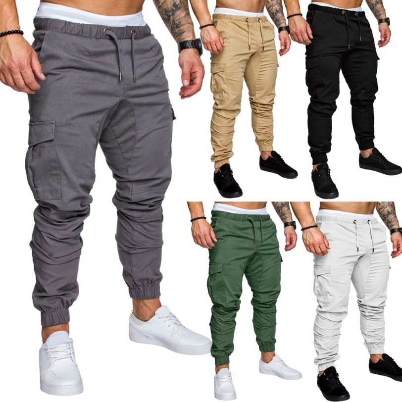 Men's Sweatpants Light Weight Pants Plus Size Men Casual Solid Color Waist Drawstring Multi Pockets Long Cargo Pants Weight Pan - Image 2