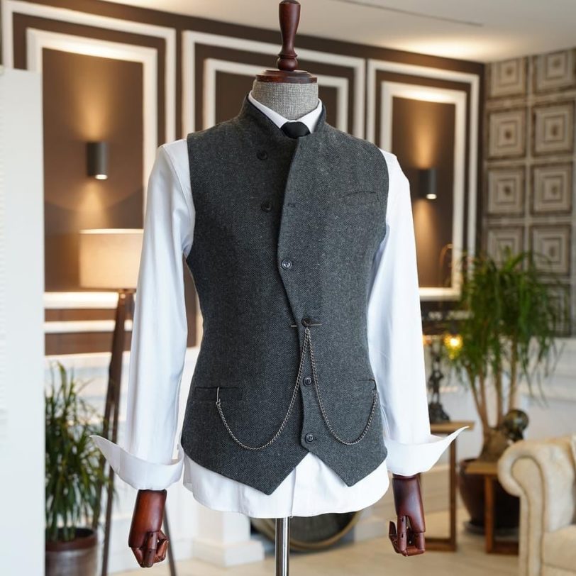 Men's tall Vest Casual Slim Fit Wool /Tweed Waistcoat Business Herringbone suits Vest Groomsmen Coat For Wedding Party - Image 3