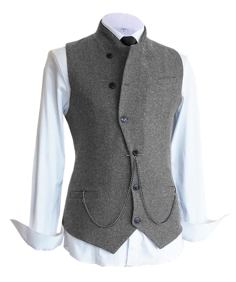 Men's tall Vest Casual Slim Fit Wool /Tweed Waistcoat Business Herringbone suits Vest Groomsmen Coat For Wedding Party - Image 4