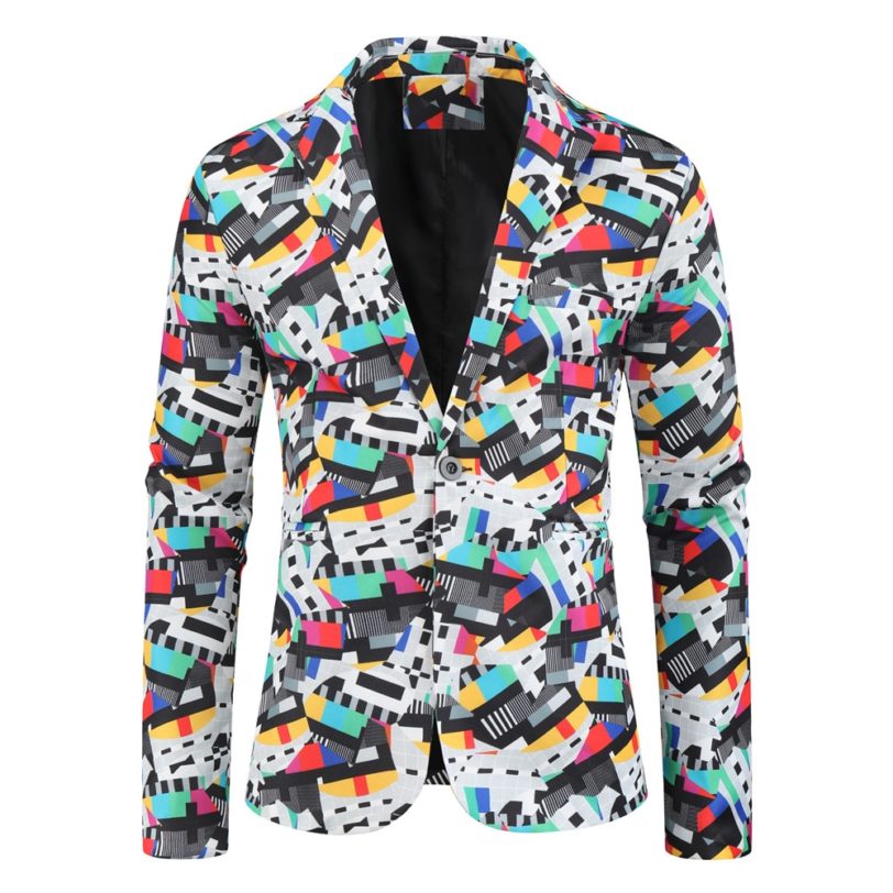 Mens Button Luxury Floral Printed Suit Night Club Stage Wedding Social Casual Suit Slim Formal Fit Casual Men Blazer Jacket - Image 4