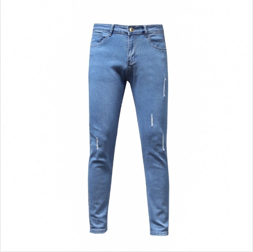 Mens skinny ripped jeans slim Patchwork blue Denim pants pencil pants street hip hop denim trousers 1