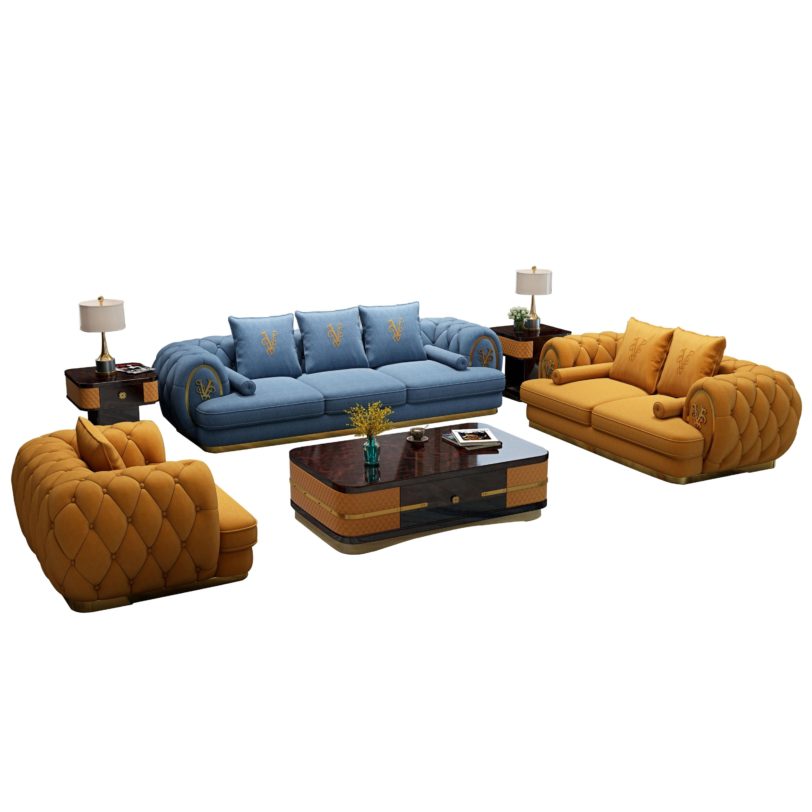 Modern Living Room Pine Solid Wood Frame Sofa Set Luxury Style Technology Cloth 1 2 3