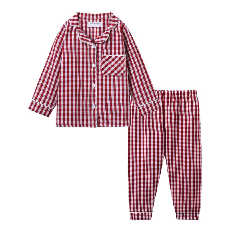 Mudkingdom Boys Girls Long Sleeve Pajamas Set Collared Plaid Autumn Cute Toddler Pajama Kids Sleepwear Children Clothes Pjs - Image 3