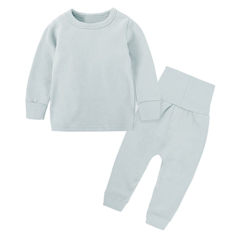 Mudkingdom Boys Girls Pajama Set Long Sleeve Solid High Waist Children Sleepwear Spring Autumn Thick Kids Clothes - Image 2