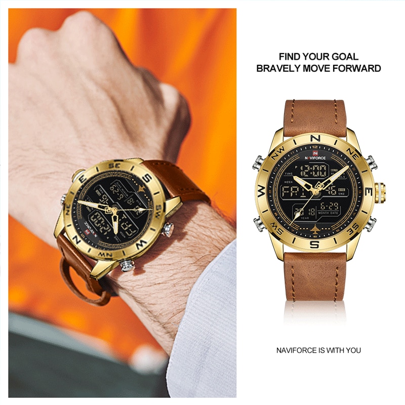 NAVIFORCE Sport Watches for Men Top Brand Luxury Military Leather Men s Wrist Watch Digital Quartz 1