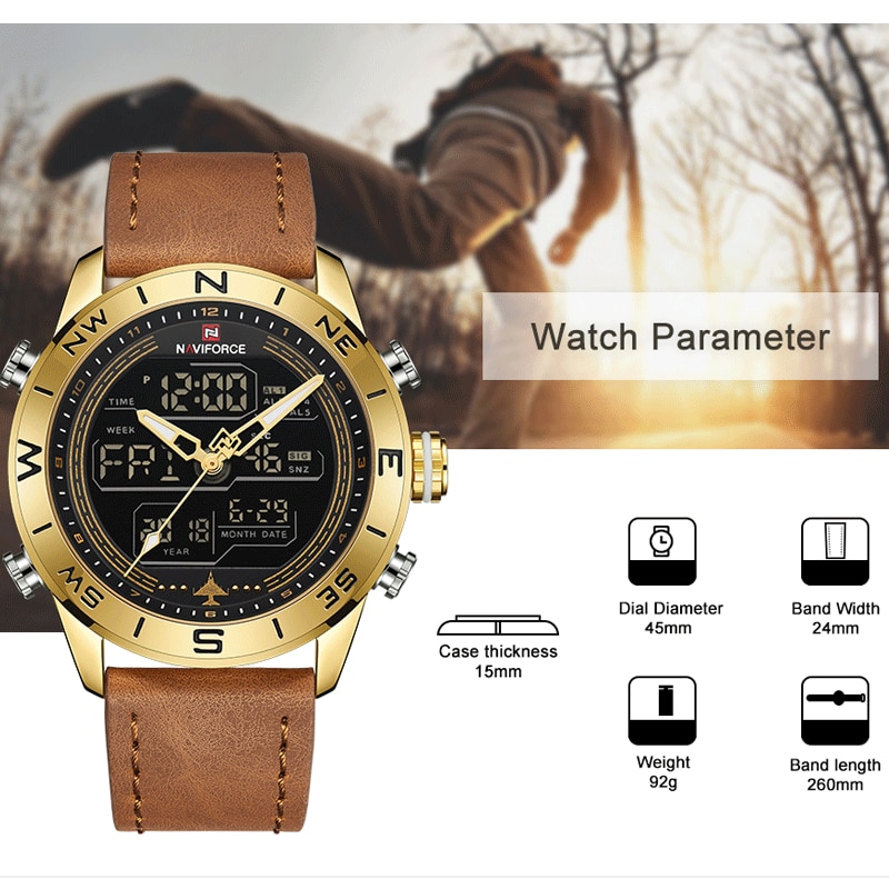 NAVIFORCE Sport Watches for Men Top Brand Luxury Military Leather Men s Wrist Watch Digital Quartz