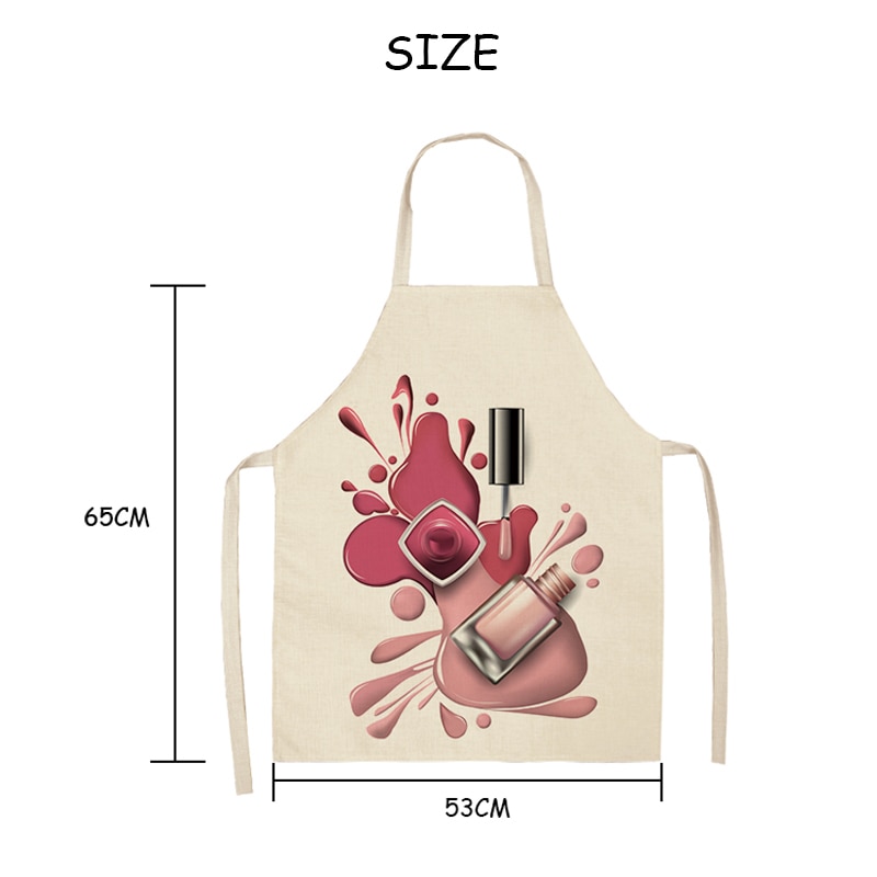 Nail Polish Lipstick Kitchen 53 65cm Cotton Linen Aprons Bibs Household Cleaning Pinafore For Women Home