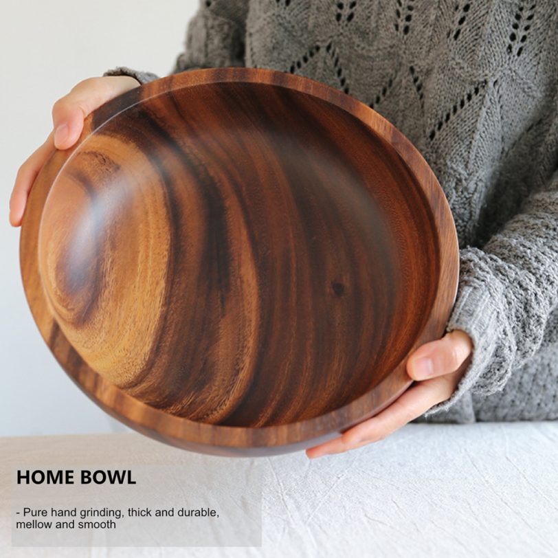 Natural Wood Bowl Eco Friendly Fruit Salad Noodles Rice Ice Cream Wood Bowl Art Crafts Decoration Kitchen Tools - Image 5