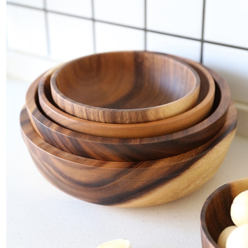 Natural Wood Bowl Eco Friendly Fruit Salad Noodles Rice Ice Cream Wood Bowl Art Crafts Decoration Kitchen Tools - Image 6