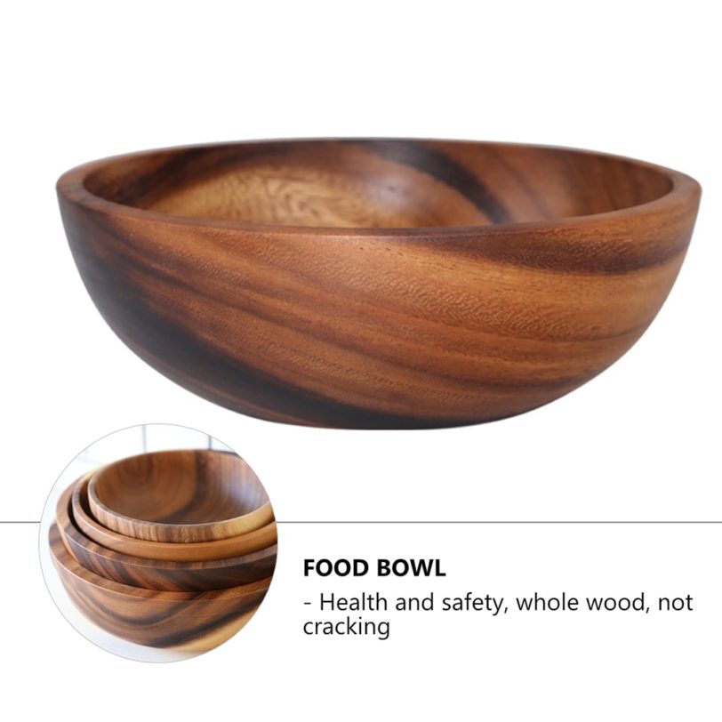 Natural Wood Bowl Eco Friendly Fruit Salad Noodles Rice Ice Cream Wood Bowl Art Crafts Decoration Kitchen Tools - Image 2