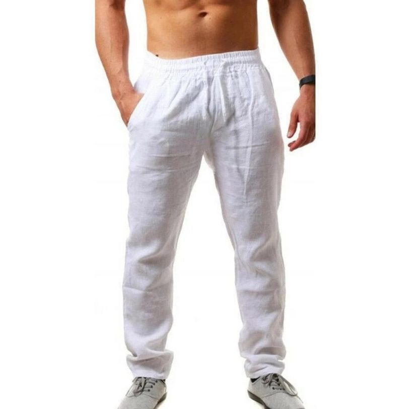 New Autumn and Summer Fashion Comfortable Beach Men's Casual Pants Elastic Waist Trousers Cotton and linen trousers 8 Colors - Image 2