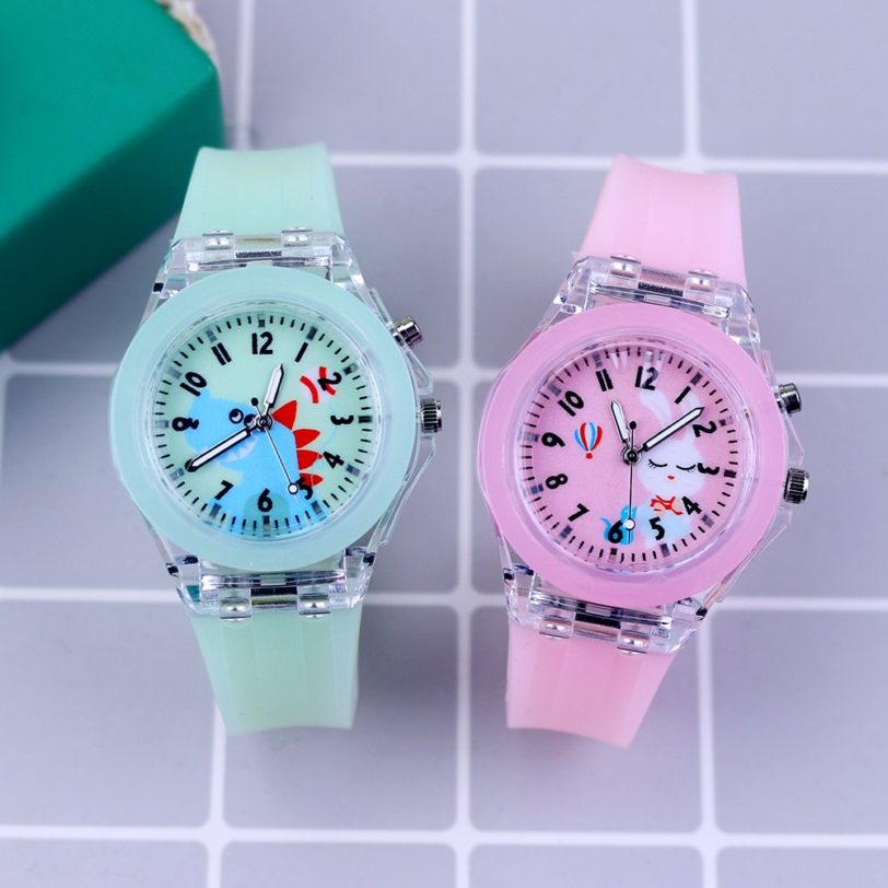 New Cute Cartoon Flash Light Kids Watches for Girls Boys Rubber Strap Rabbit Dinosaur Children Watches Clock reloj infantil - Image 5