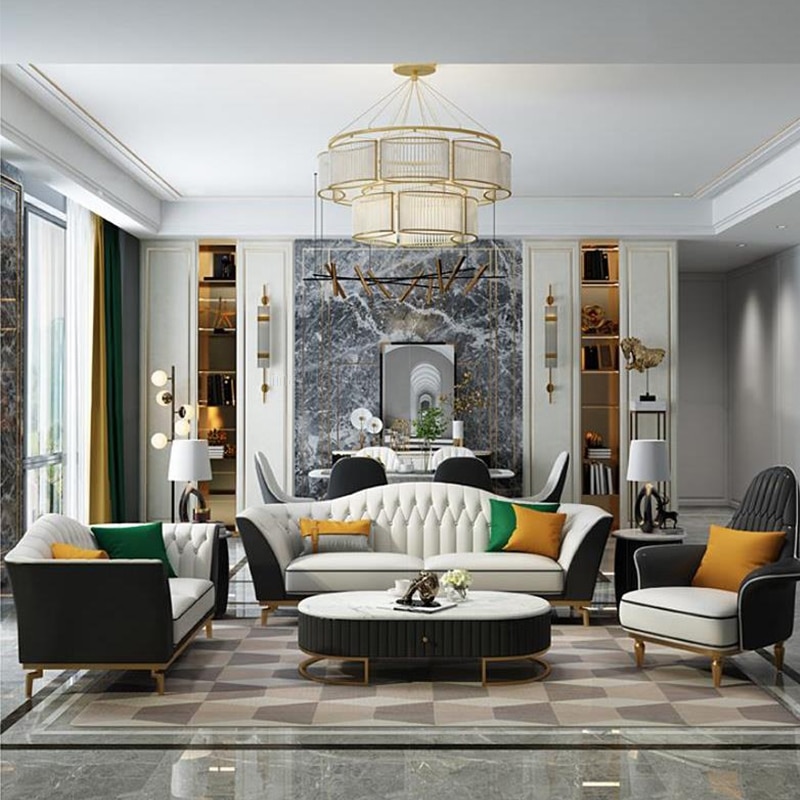 New Style Light Luxury Palace Style Simple Leather Sofa Modern Master Design Fashionable Home Furniture Set 2