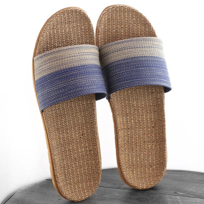 New Unisex Linen Slippers Men Women Non-slip 35-45 Size 7 Colors Gradient Stripe Beach Flat Shoes Male Slides Home Slipper - Image 3