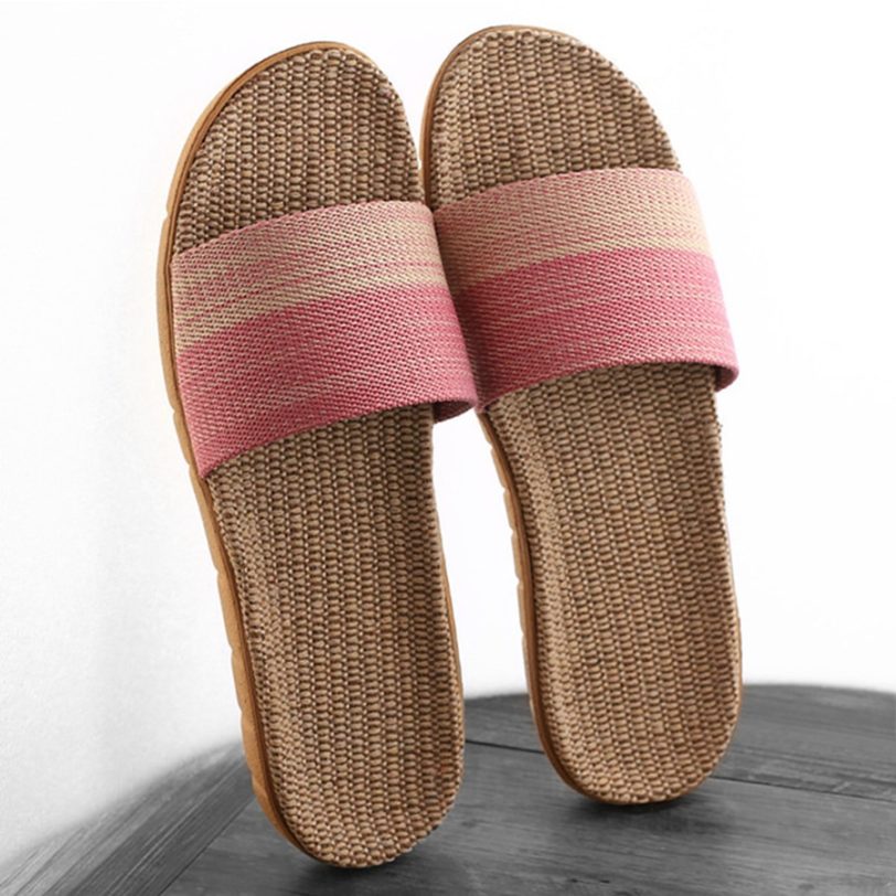 New Unisex Linen Slippers Men Women Non-slip 35-45 Size 7 Colors Gradient Stripe Beach Flat Shoes Male Slides Home Slipper - Image 4