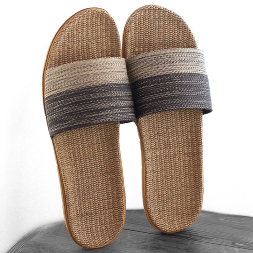 New Unisex Linen Slippers Men Women Non-slip 35-45 Size 7 Colors Gradient Stripe Beach Flat Shoes Male Slides Home Slipper - Image 2