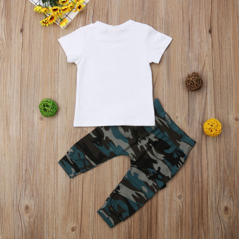 Newborn Baby Boys Clothes Toddler Kids Short Sleeve Letter T-shirt Camo Pants 2Pcs Outfits Set Baby's Clothing - Image 3