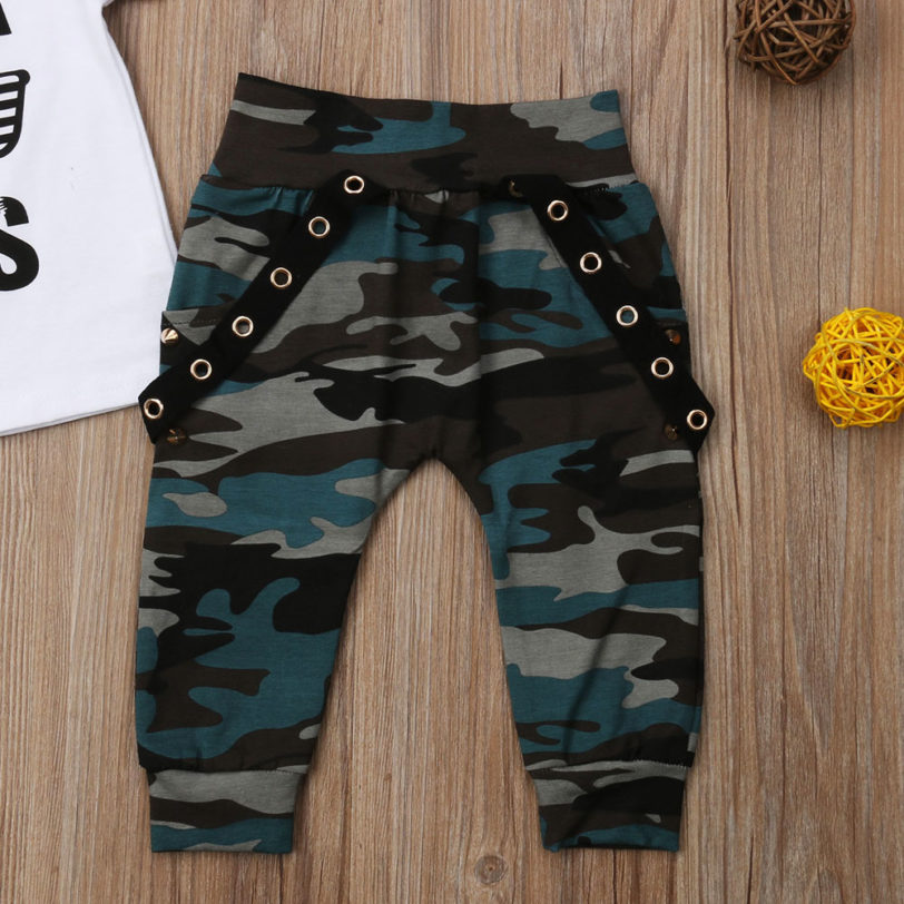 Newborn Baby Boys Clothes Toddler Kids Short Sleeve Letter T-shirt Camo Pants 2Pcs Outfits Set Baby's Clothing - Image 5