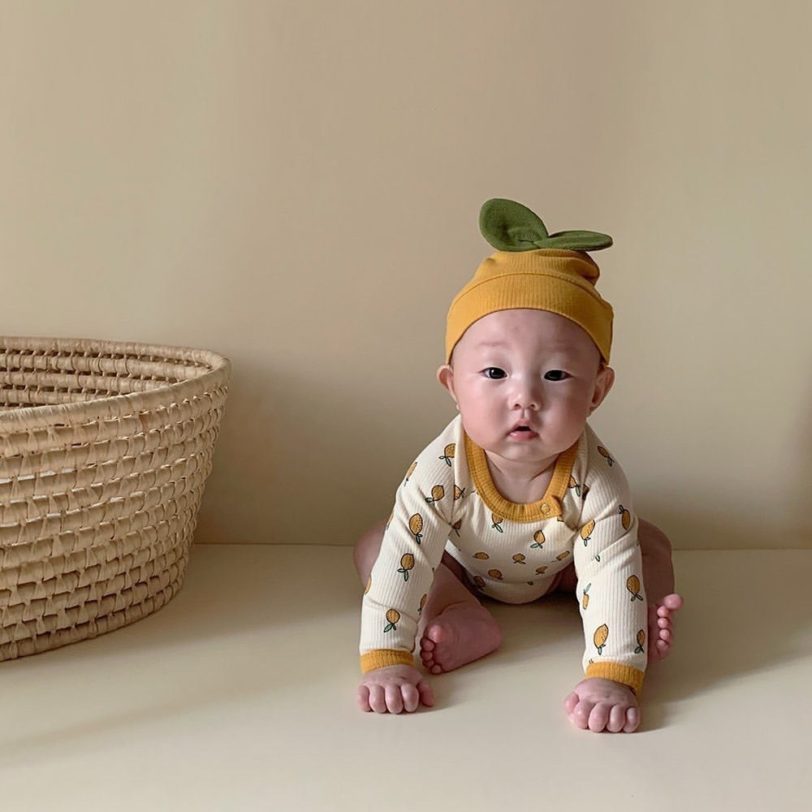 Newborn Baby Girl Boy Bodysuit Cotton Autumn Lemon Print Jumpsuit Long Sleeve Baby Bodysuit With Hat 2pcs Baby Clothes Outfits - Image 6