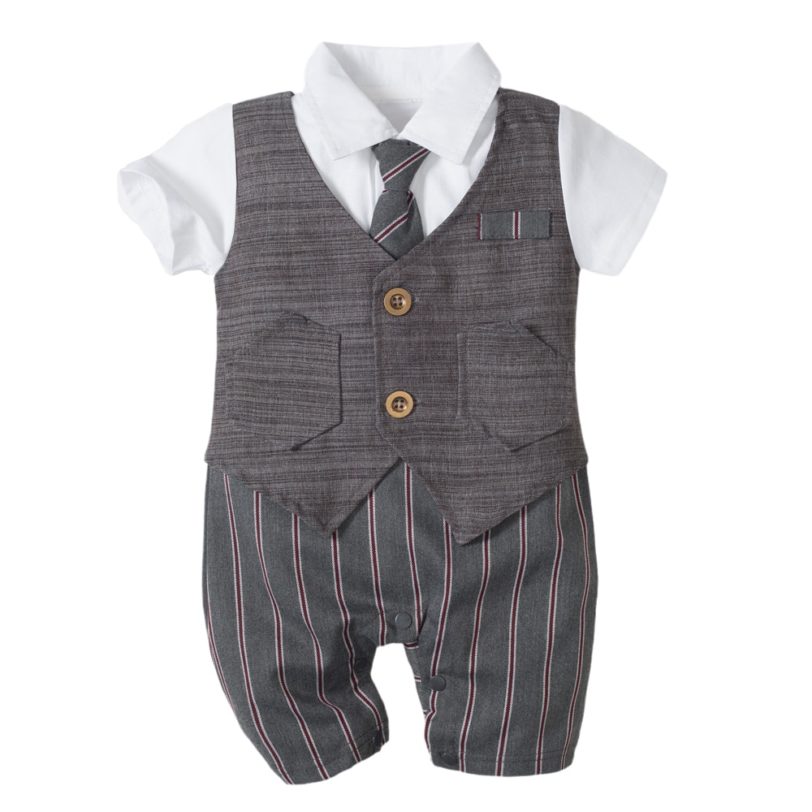 Newborn Boy Tie Clothes Romper Wholesale and Retail Striped Overalls for Baby Clothes Gentleman Jumpsuit 3 6 9 12 18 24 Months - Image 4