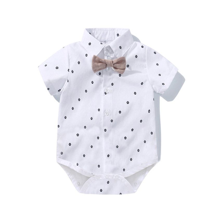 Newborn Boys Gentleman Clothes Outfit Suit Set Baby Tie Bow Hat Sailboat Printed Romper Shorts Belt Infant kid Clothing - Image 3