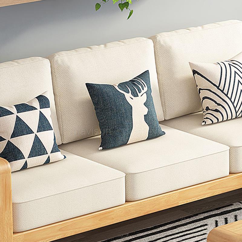 Nordic Solid Wood Corner Sofa Combination Modern Minimalist Living Room Small Apartment Furniture Hall Reception Fabric 2