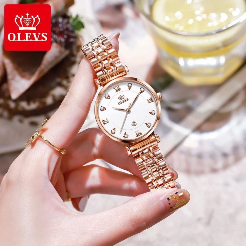 OLEVS Top Brand New Women Fashion Quartz Watch Waterproof Luxury Women Watches Stainless Steel Strap Date Clock Lady - Image 3