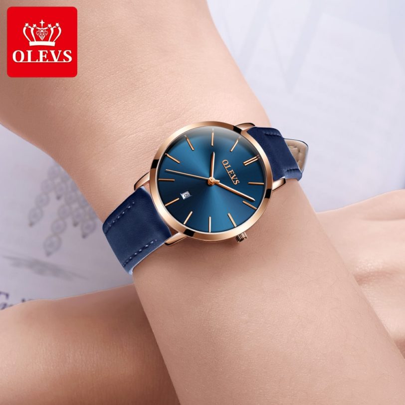 OLEVS Women Watch Red Casual Leather Ladies Watches Luxury Quartz Female Wristwatches Brand Clock Ultra Thin Surface 6.5MM5869 - Image 2