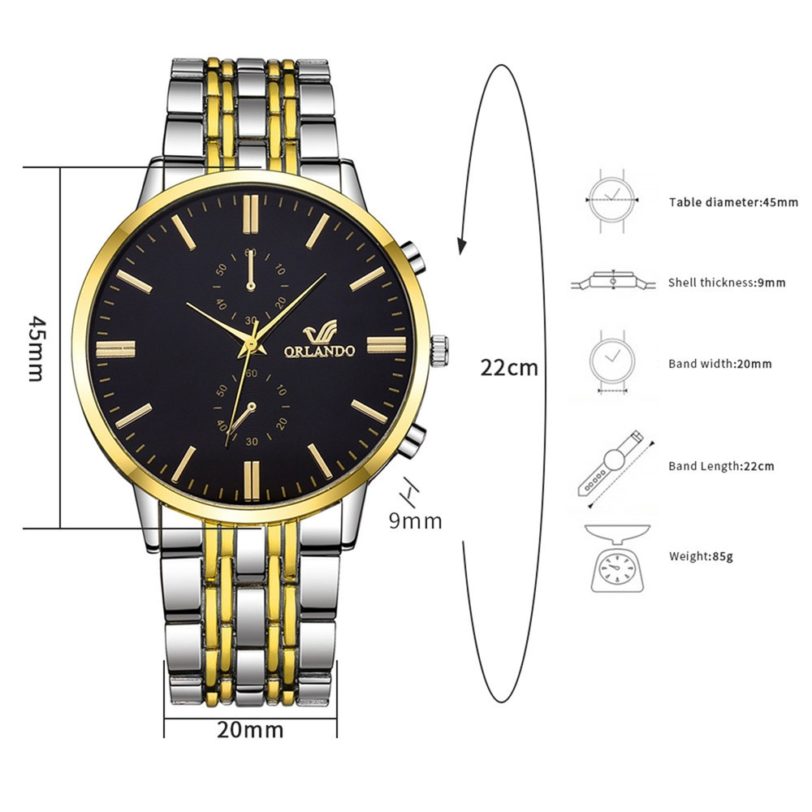 ORLANDO Men Watches Luxury Gold Stainless Steel Quartz Wristwatches Fashion Business Watch Relogio Masculino - Image 2