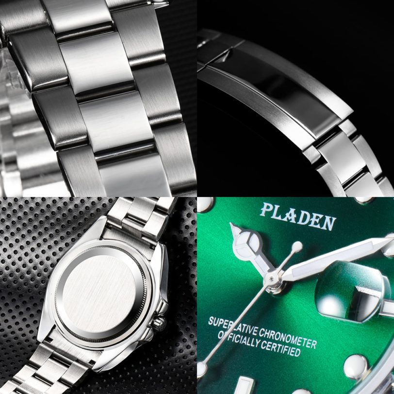 PLADEN Luxury Men Watches Fashion Green Diamond Bezel Sapphire Glass Watch Business Automatic Date Dive Clock Relógio masculino - Image 4