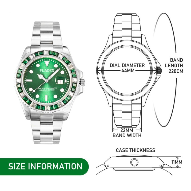 PLADEN Luxury Men Watches Fashion Green Diamond Bezel Sapphire Glass Watch Business Automatic Date Dive Clock Relógio masculino - Image 6