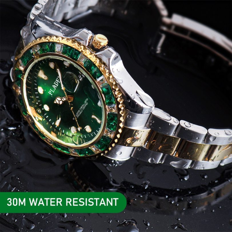 PLADEN Luxury Men Watches Fashion Green Diamond Bezel Sapphire Glass Watch Business Automatic Date Dive Clock Relógio masculino - Image 2