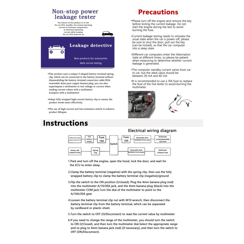 Parasitic Drain Tester for Automotive Battery Testing Car Blade Fuses Assortment Kit for Automotive Battery Testing - Image 3