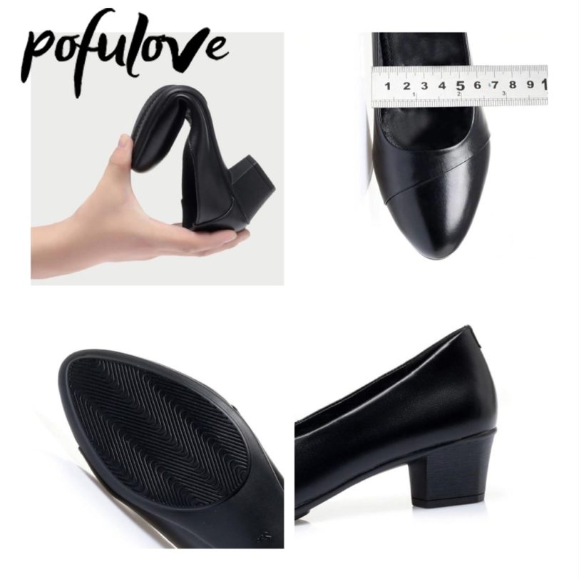 Pofulove Women Mid Heel Shoes Office Lady Pumps PU Leather Black Basic Square Heeled Shoes Spring Autumn Loafers Female Zapatos - Image 3