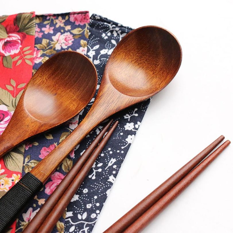 Portable Pratical Wooden Chopsticks Spoon Tableware Set Vintage Travel Cutlery Set Outdoor Travel Camp Picnic Utensils Kid Gift - Image 4