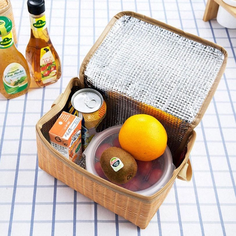 Portable Wicker Rattan Picnic Bag Waterproof Tableware Insulated Thermal Cooler Food Container Basket for Outdoor Camping Hiking - Image 4