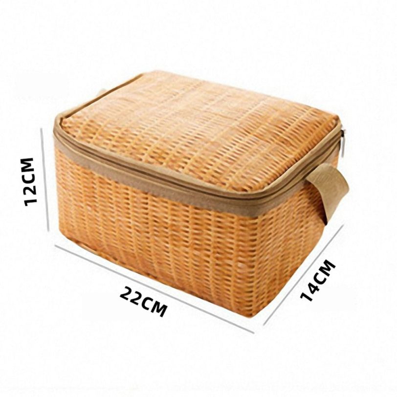 Portable Wicker Rattan Picnic Bag Waterproof Tableware Insulated Thermal Cooler Food Container Basket for Outdoor Camping Hiking - Image 6