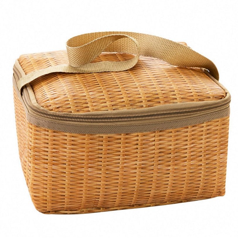 Portable Wicker Rattan Picnic Bag Waterproof Tableware Insulated Thermal Cooler Food Container Basket for Outdoor Camping Hiking - Image 2