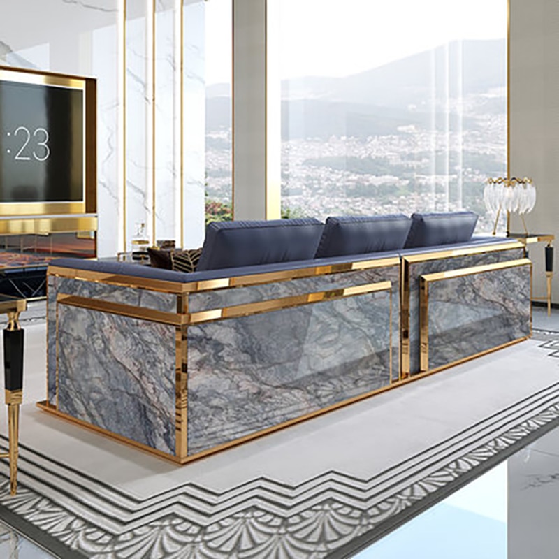 Postmodern leather sofa Italian light luxury frosted leather sofa designer model house villa living room custom 2