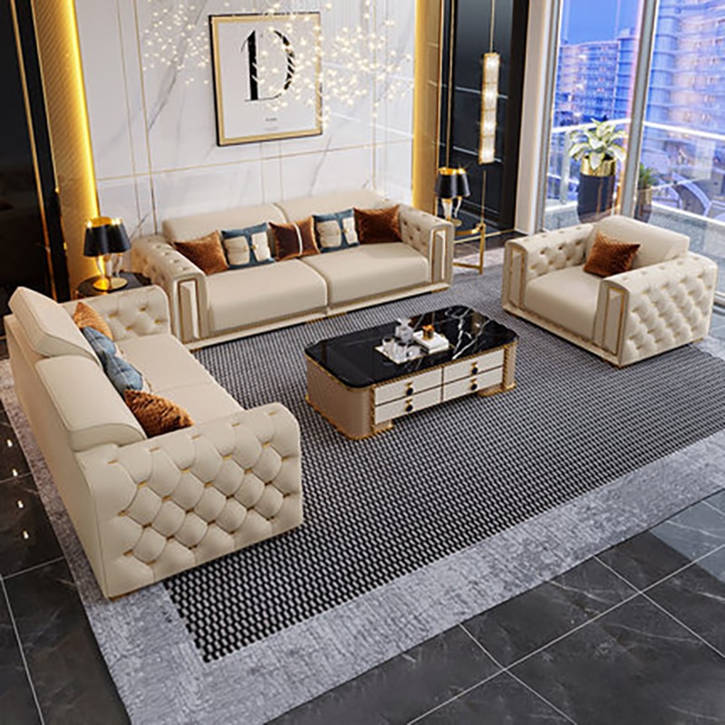 Postmodern leather sofa Italian light luxury frosted leather sofa designer model house villa living room custom 3