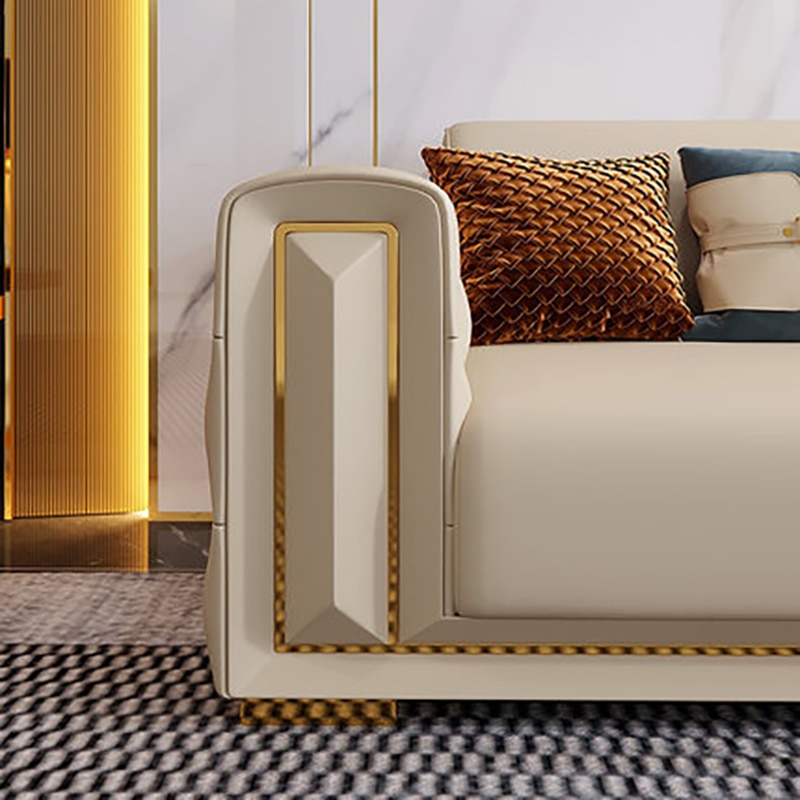 Postmodern leather sofa Italian light luxury frosted leather sofa designer model house villa living room custom 4